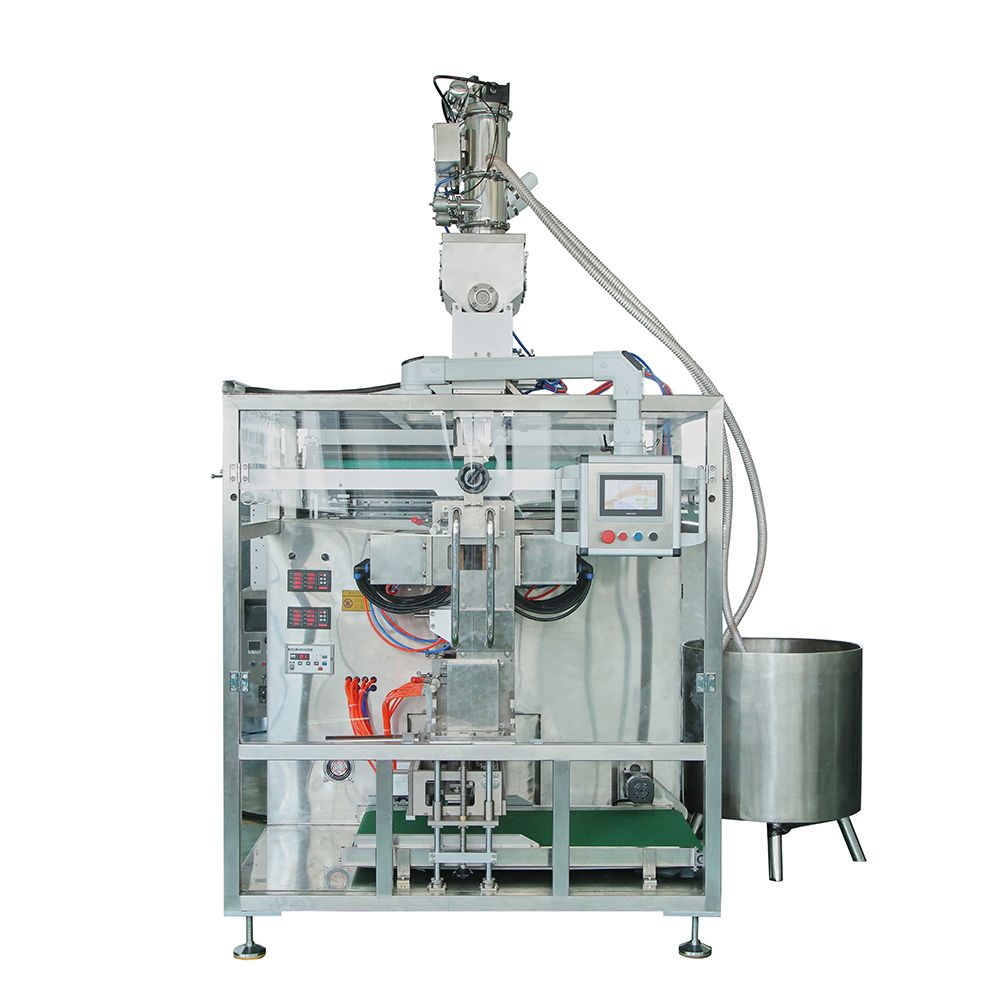 Pharmaceutical sachet packaging equipment on a production floor